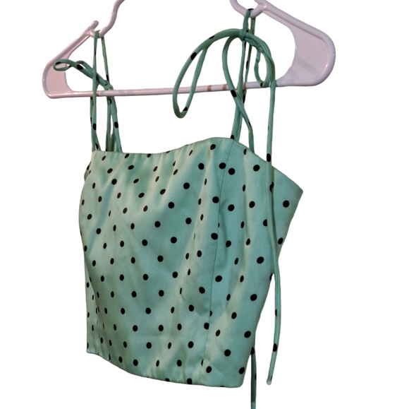 Zara Mint green and black polka dot crop top - Picture 2 of 9